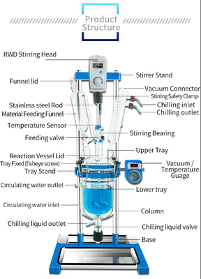 Medical instrument Vacuum Glass Reactor 1L 2L 5L Mixing Glass Reactor Variable frequency speed control glass reaction